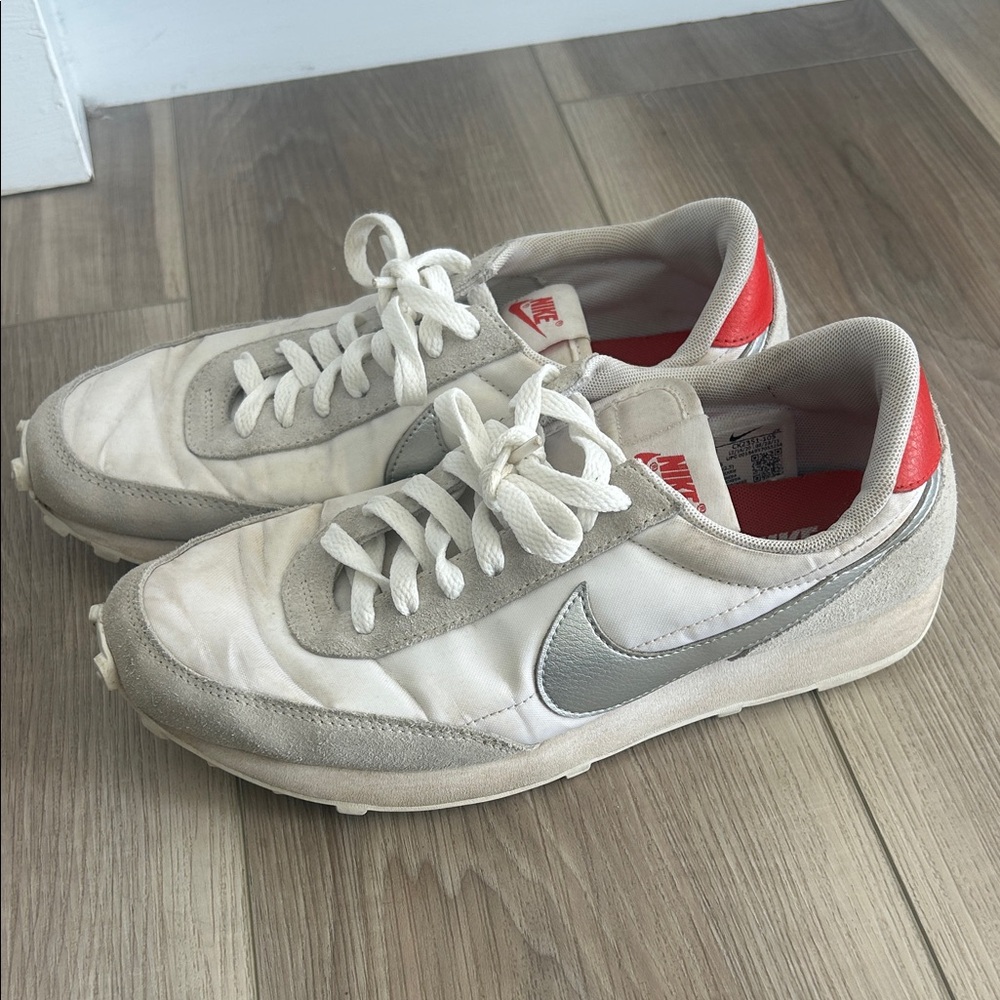 Nike White & Gray Classic Runner with Red Heel Accent